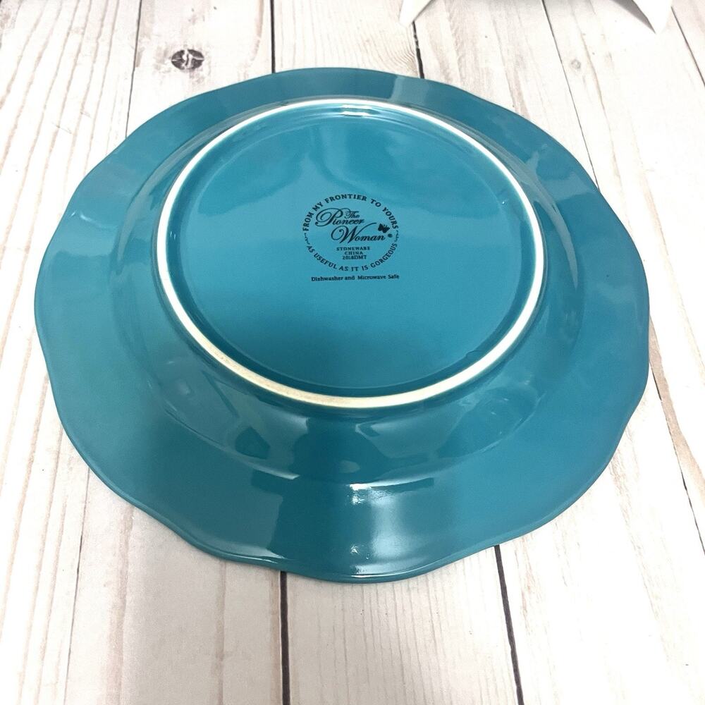 Pioneer Woman Salad Plates 8.5" Vintage Garden Floral Teal Stoneware Set Of 3 - Picture 6 of 8